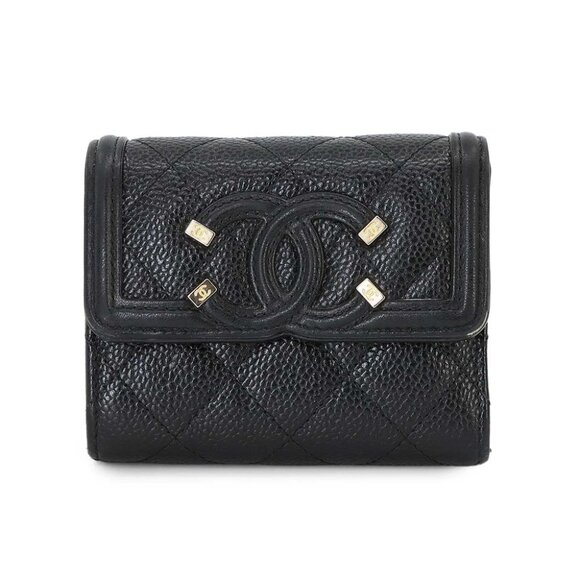 CHANEL CC Filigree Matelasse Compact Wallet Caviar Skin Black AP0375 90263512 - Picture 1 of 11